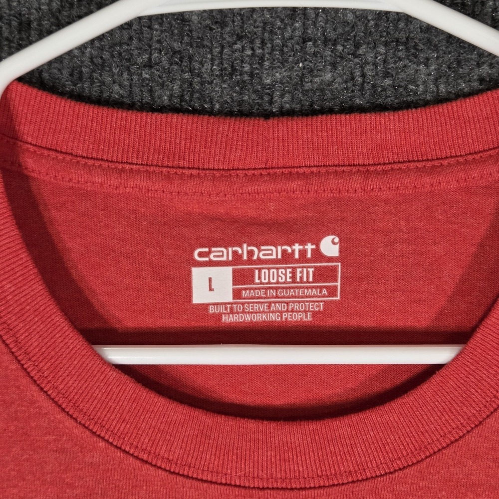 Carhartt Pocket T Shirt Mens Large Red Loose Fit Workwear Heavyweight Tee Logo - Picture 4 of 5